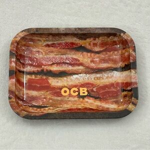 Authentic OCB Limited Edition Bacon Small Metal Rolling Tray Herb Ashtray 7x5
